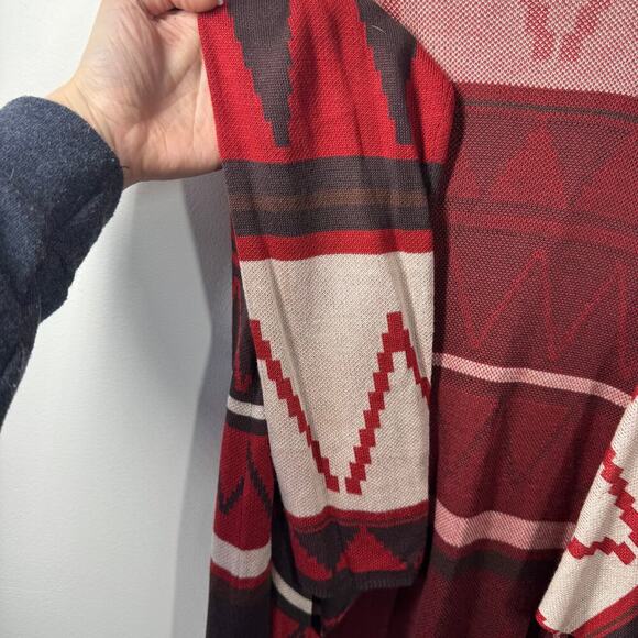 One World Women 1X Plus Size NWT Brown Red Western Cardigan Aztec Country Hood - Picture 7 of 9